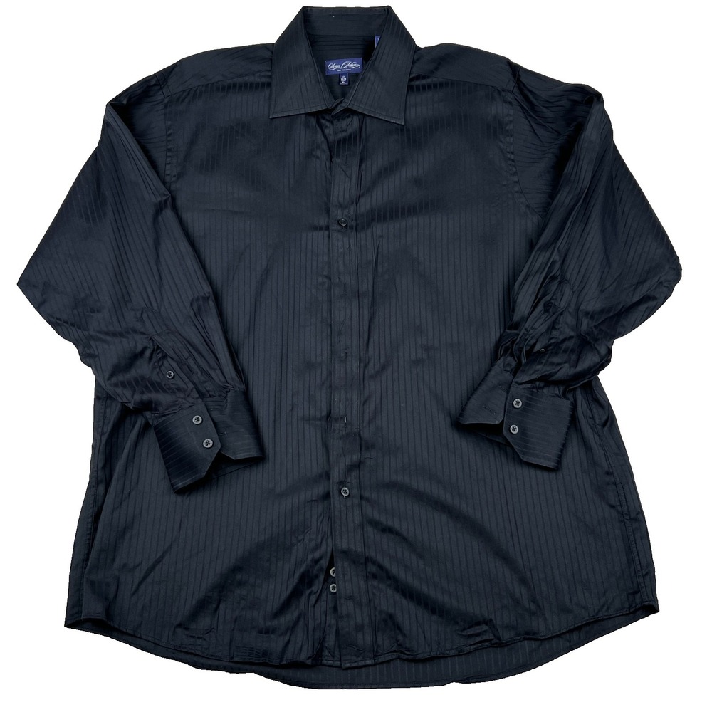 Sean John Fine Tailoring Dress Shirt 17 Black Textured Striped Pleated Formal
